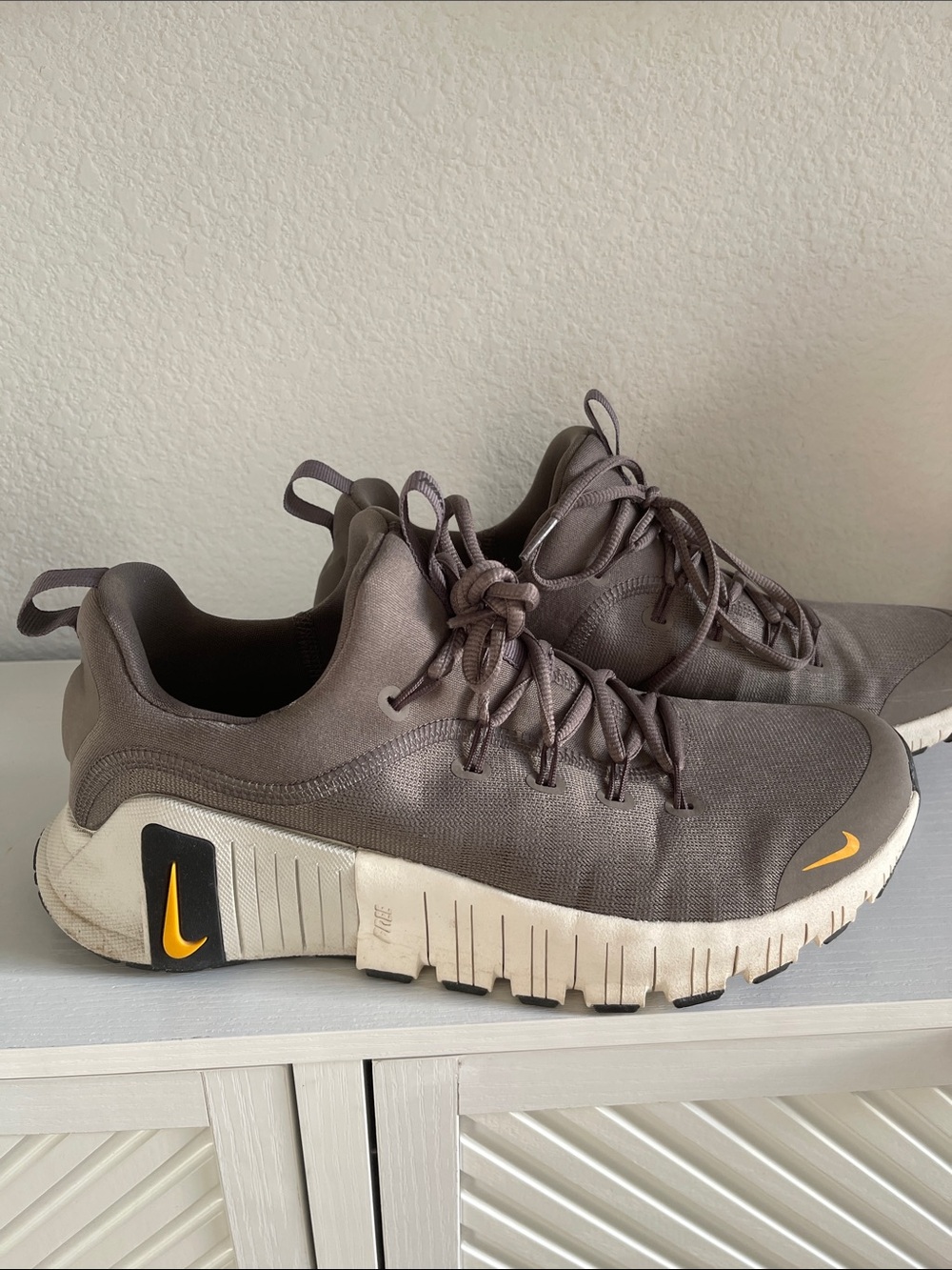 Nike Men's Brown Sneakers with Yellow Swoosh